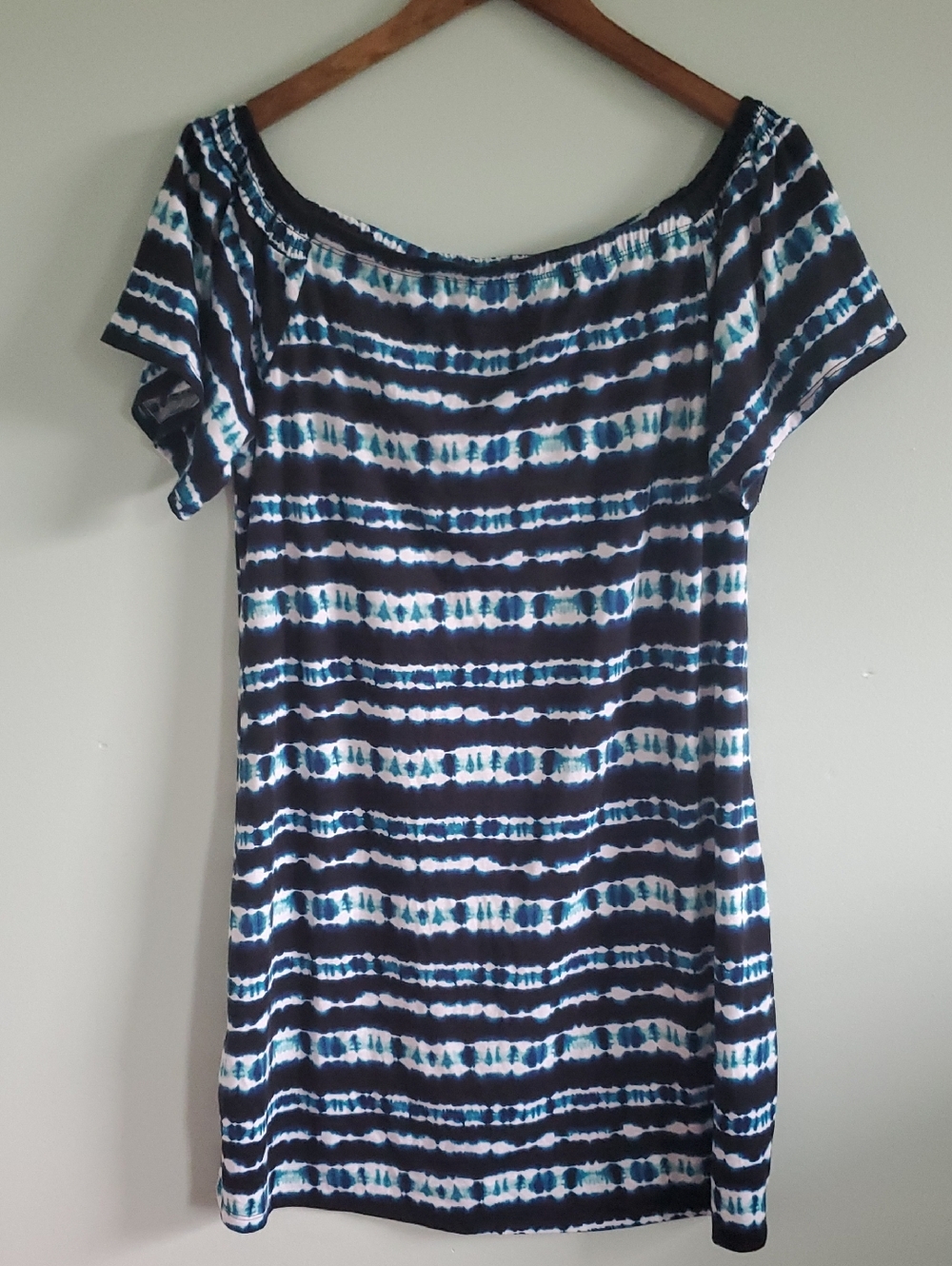 west loop Off-Shoulder Tie-Dye Stripe Tunic - Navy & White